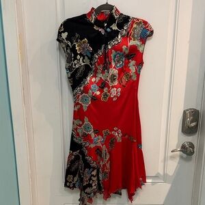 Roberto Cavalli Asymmetrical Red and Black Floral Dress